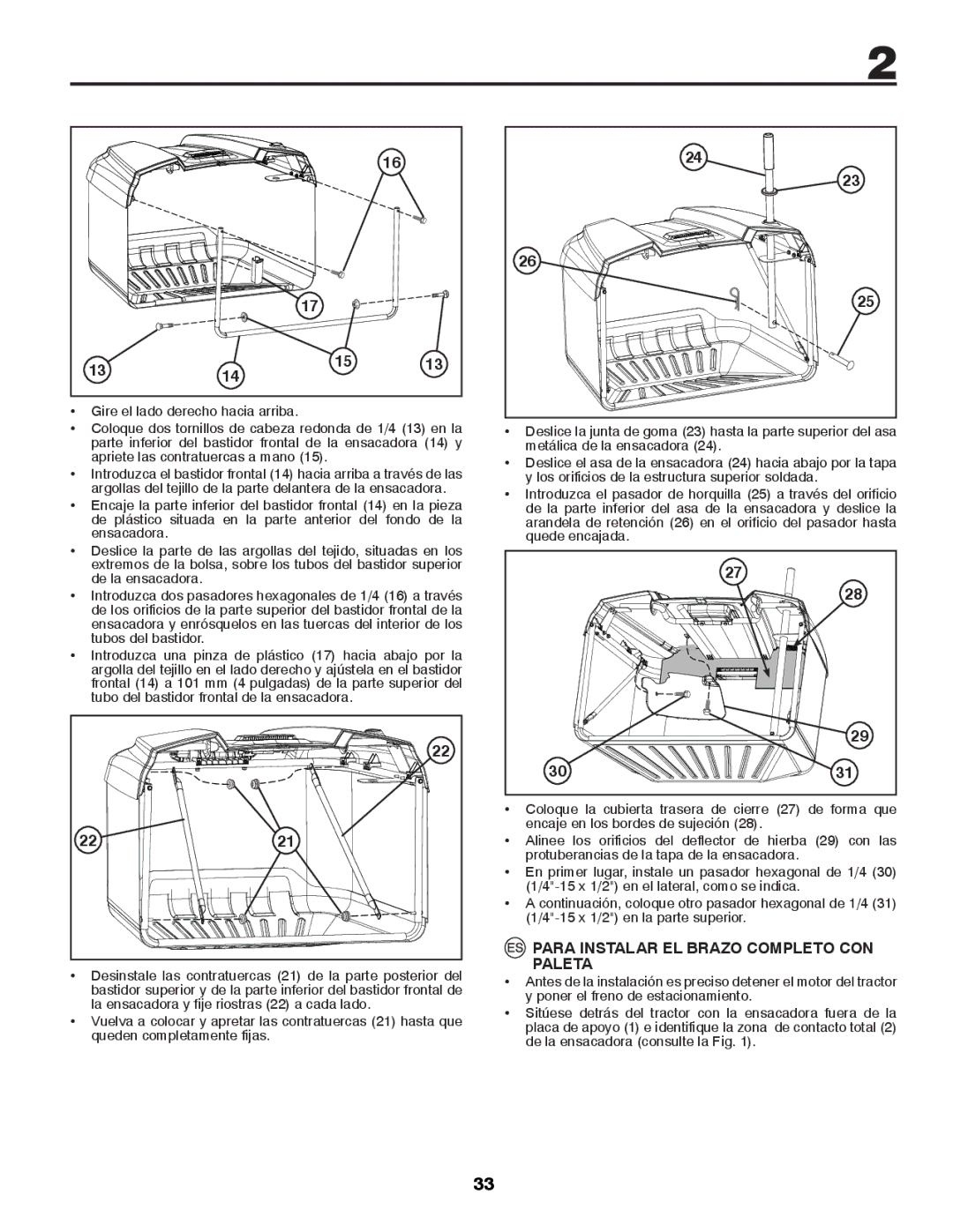 Husqvarna CTH126 instruction manual Para Instalar EL Brazo Completo CON, Paleta, Gire el lado derecho hacia arriba 