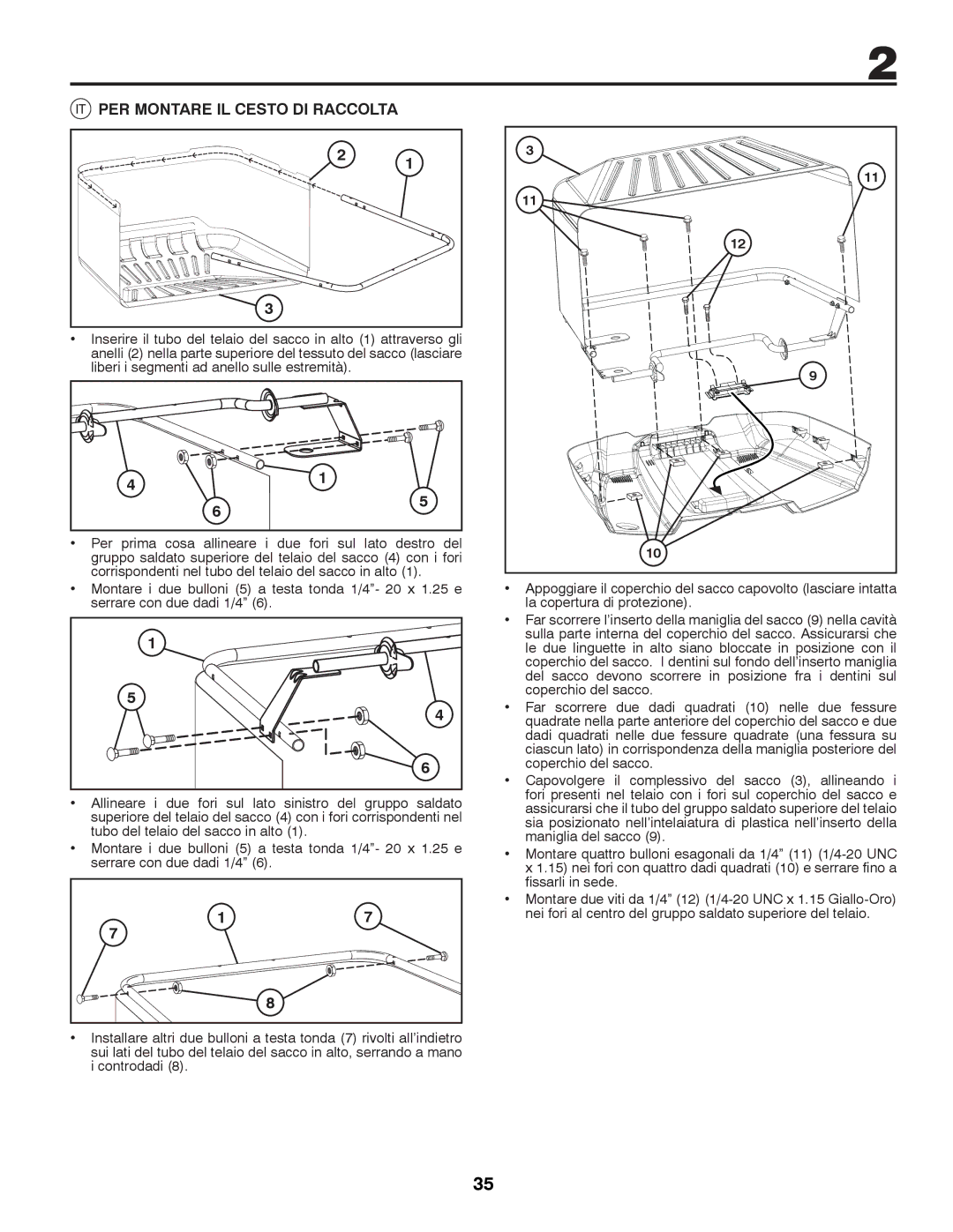 Husqvarna CTH126 instruction manual PER Montare IL Cesto DI Raccolta 