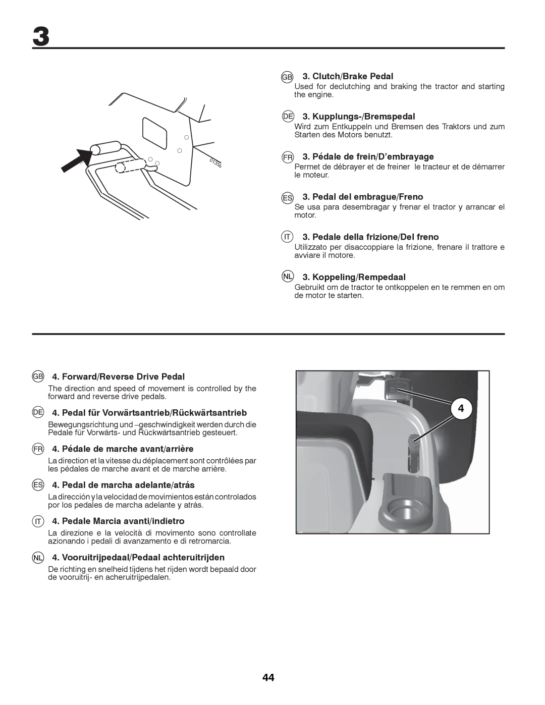 Husqvarna CTH126 Clutch/Brake Pedal, Kupplungs-/Bremspedal, Pédale de frein/D’embrayage, Pedal del embrague/Freno 