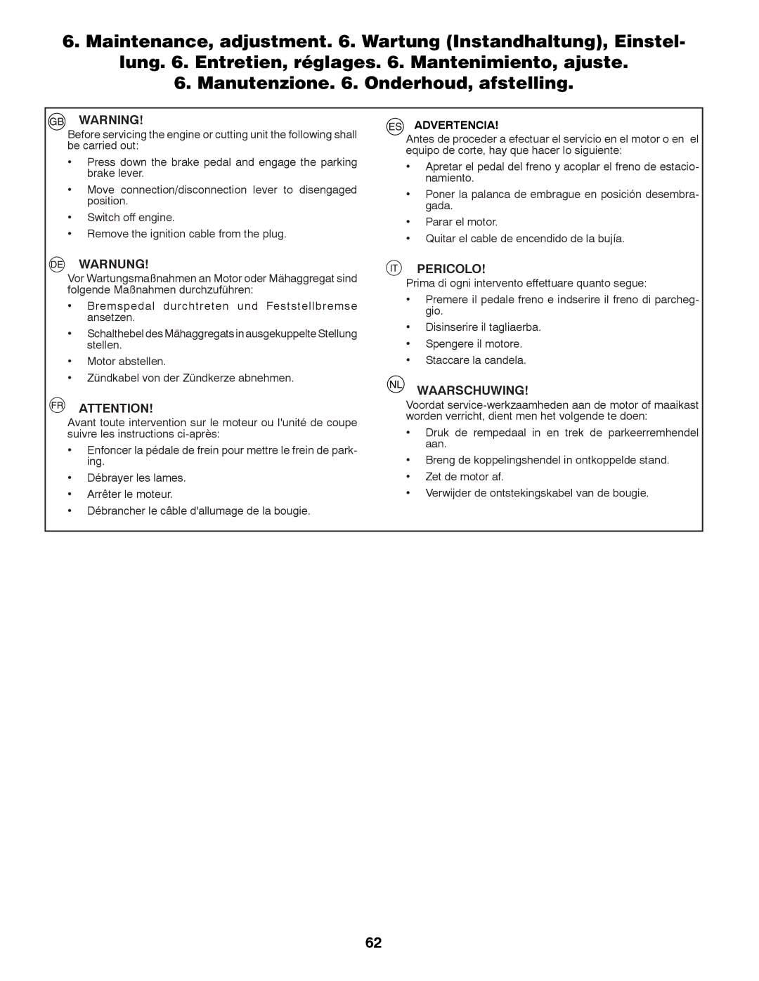 Husqvarna CTH126 instruction manual Advertencia 