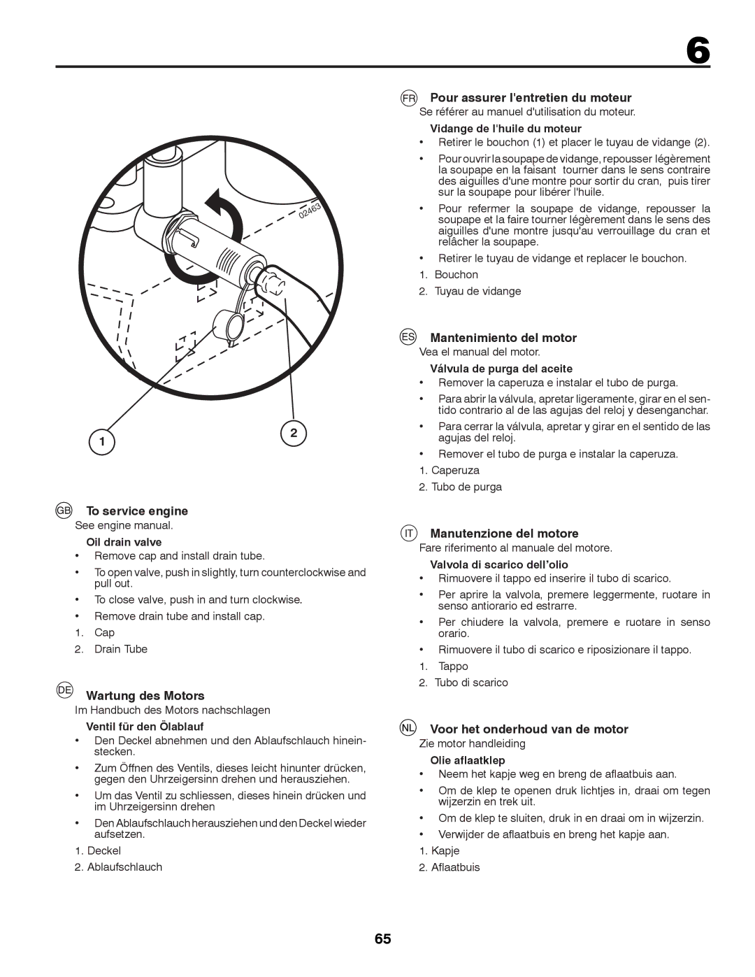 Husqvarna CTH126 To service engine, Wartung des Motors, Pour assurer lentretien du moteur, Mantenimiento del motor 