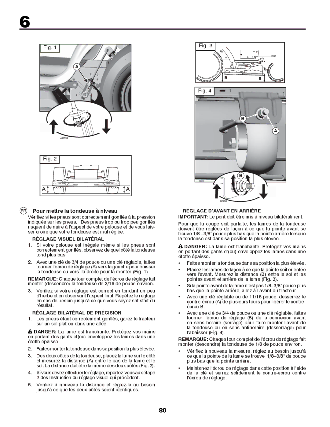 Husqvarna CTH126 Pour mettre la tondeuse à niveau, Réglage Visuel Bilatéral, Réglage Bilatéral DE Précision 