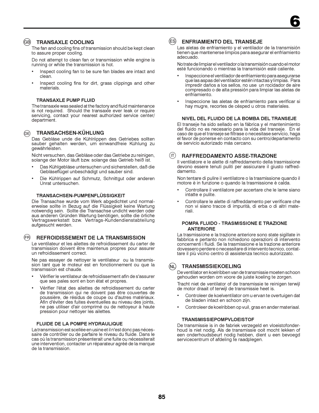 Husqvarna CTH126 Transaxle Cooling, Transachsen-Kühlung, Refroidissement DE LA Transmission, Enfriamiento DEL Transeje 