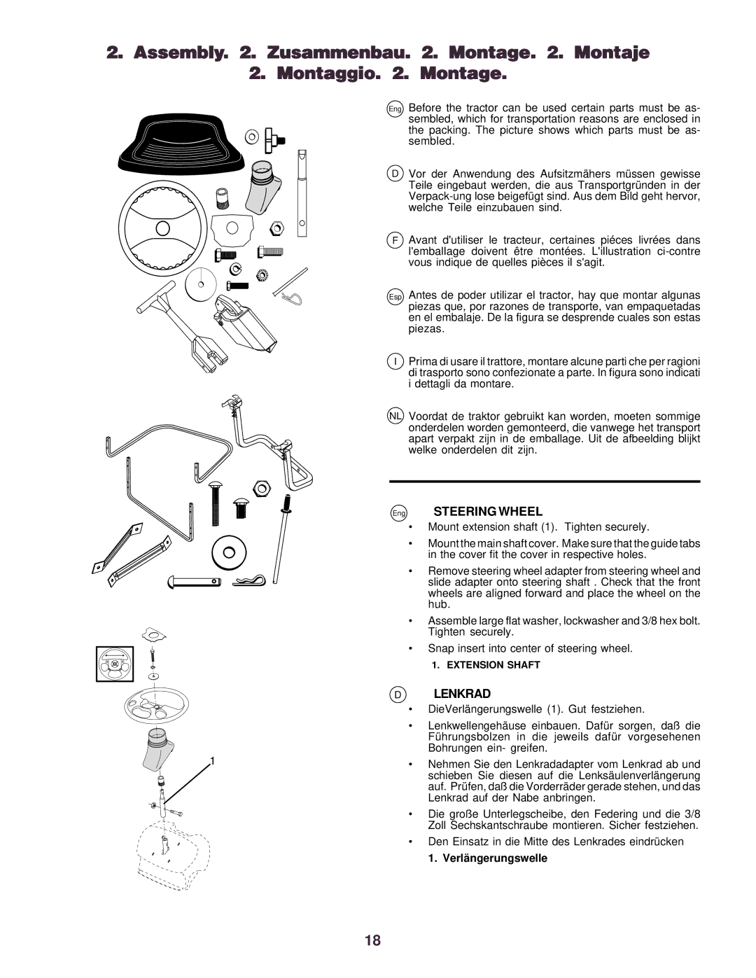 Husqvarna CTH130 instruction manual Steering Wheel, Lenkrad, Verlä ngerungswelle 