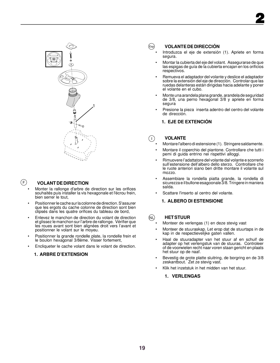 Husqvarna CTH130 Volant DE Direction, Arbre D’EXTENSION, EJE DE Extenció N Volante, Albero DI Estensione NL HET Stuur 