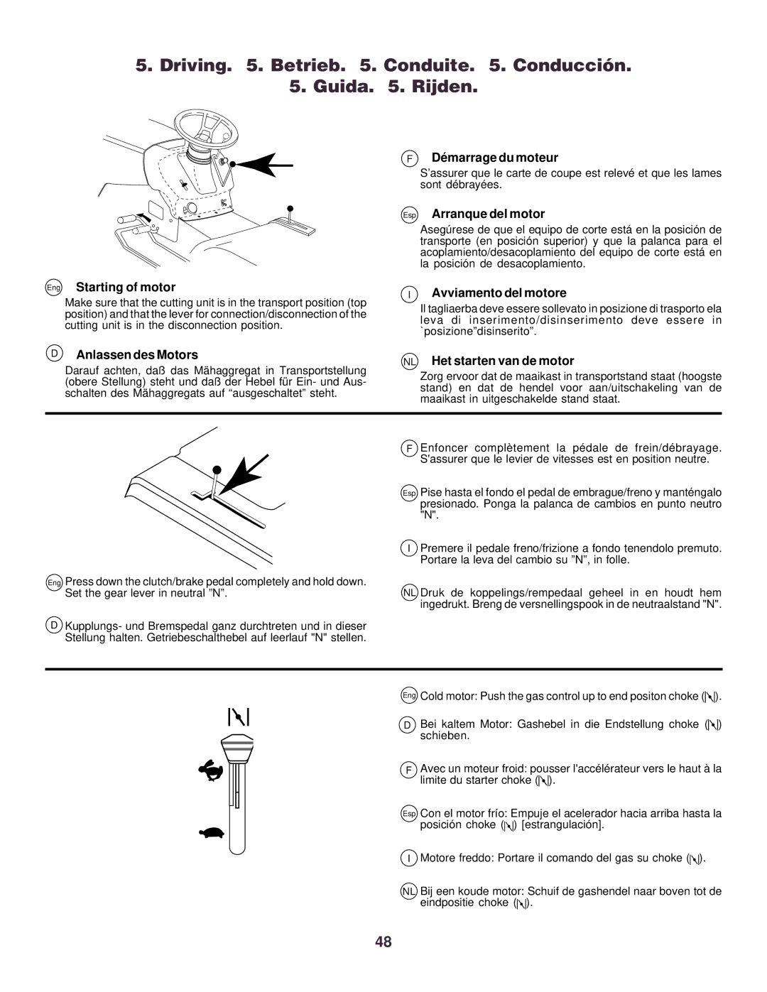 Husqvarna CTH130 instruction manual Driving . Betrieb . Conduite . Conducción Guida . Rijden 