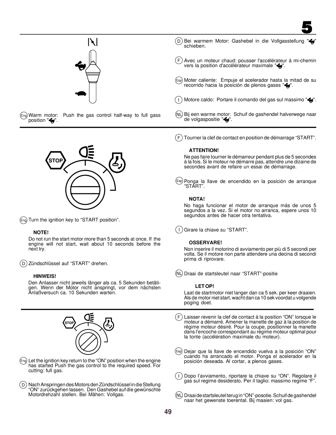 Husqvarna CTH130 instruction manual Nota, Osservare, Hinweis 