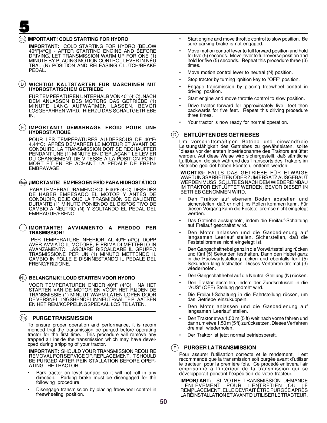 Husqvarna CTH130 instruction manual Eng Purge Transmission, Entlü Ften DES Getriebes, Purger LA Transmission 