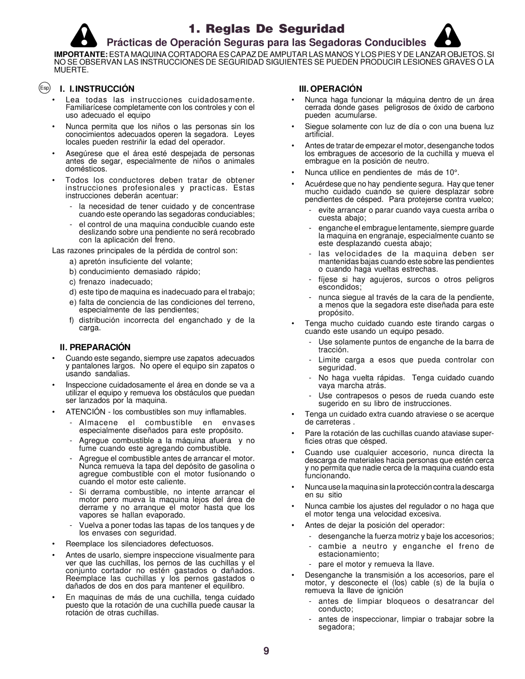 Husqvarna CTH130 instruction manual Reglas De Seguridad, II. Preparación, III. Operación, Instrucción 