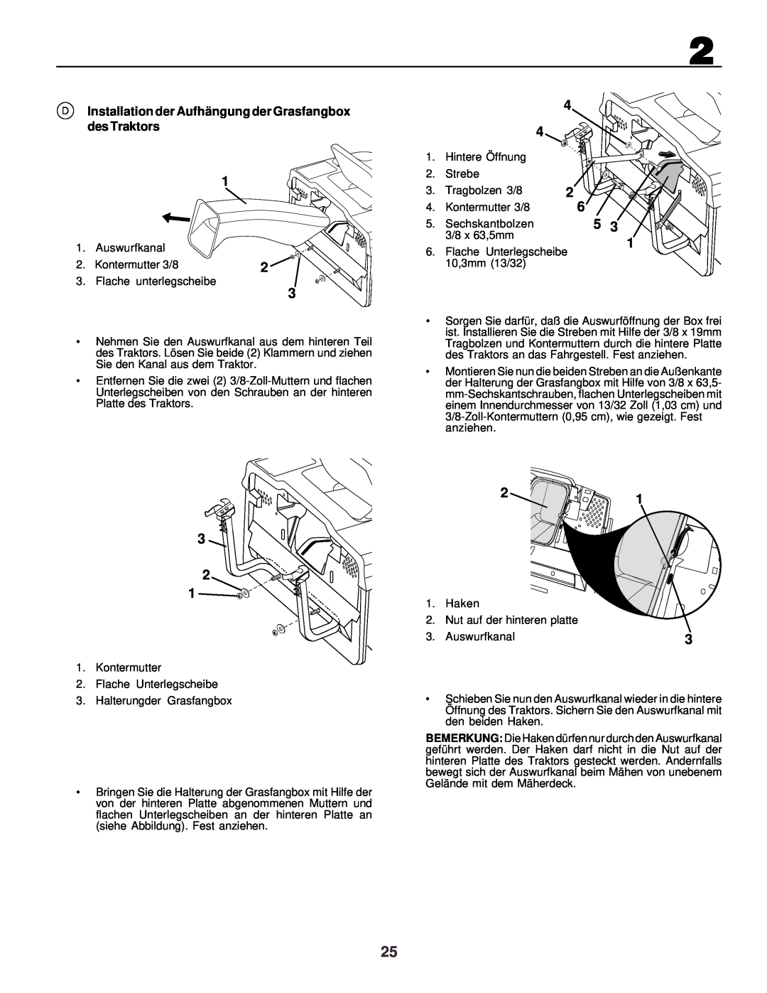 Husqvarna CTH130 instruction manual D Installation der Aufhä ngung der Grasfangbox des Traktors 