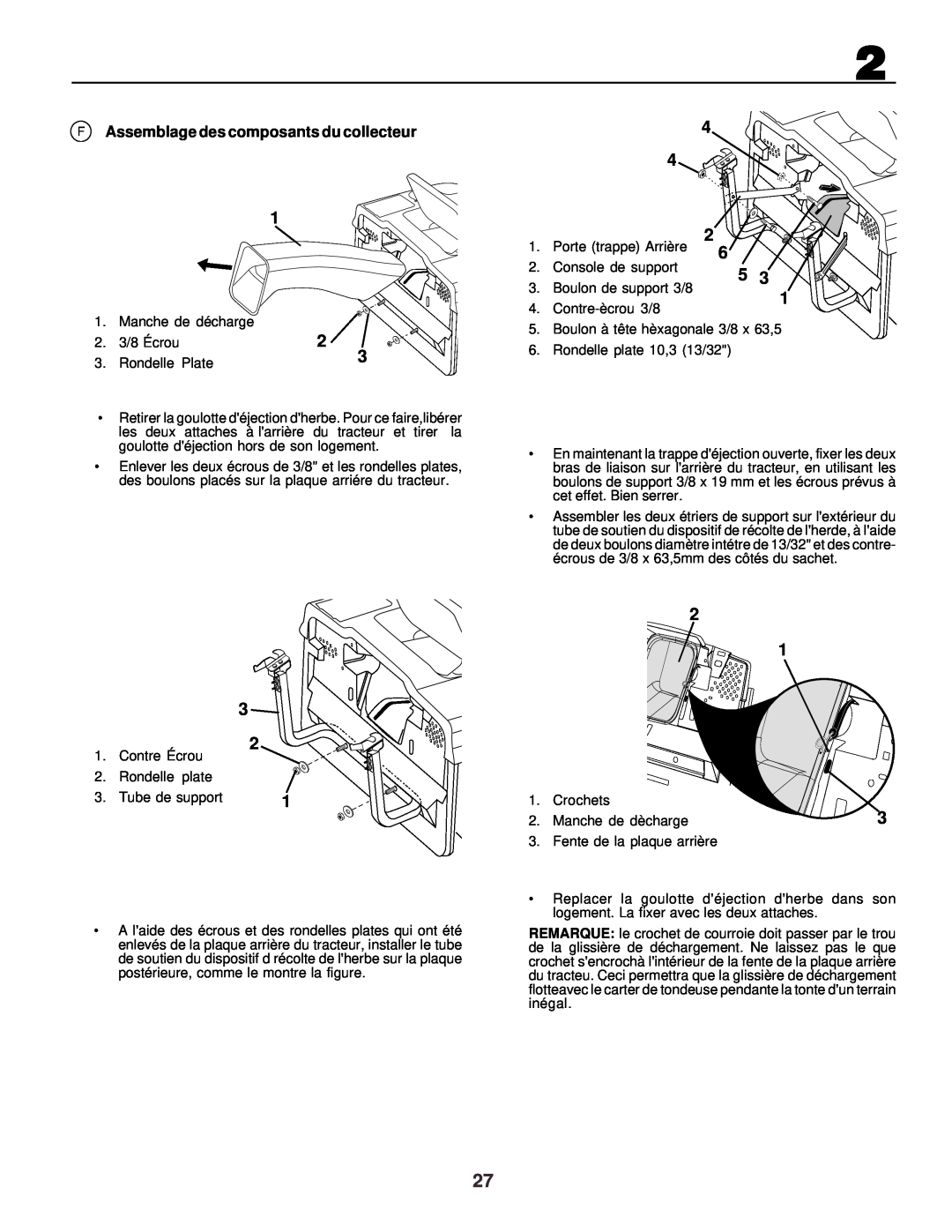 Husqvarna CTH130 instruction manual F Assemblage des composants du collecteur 