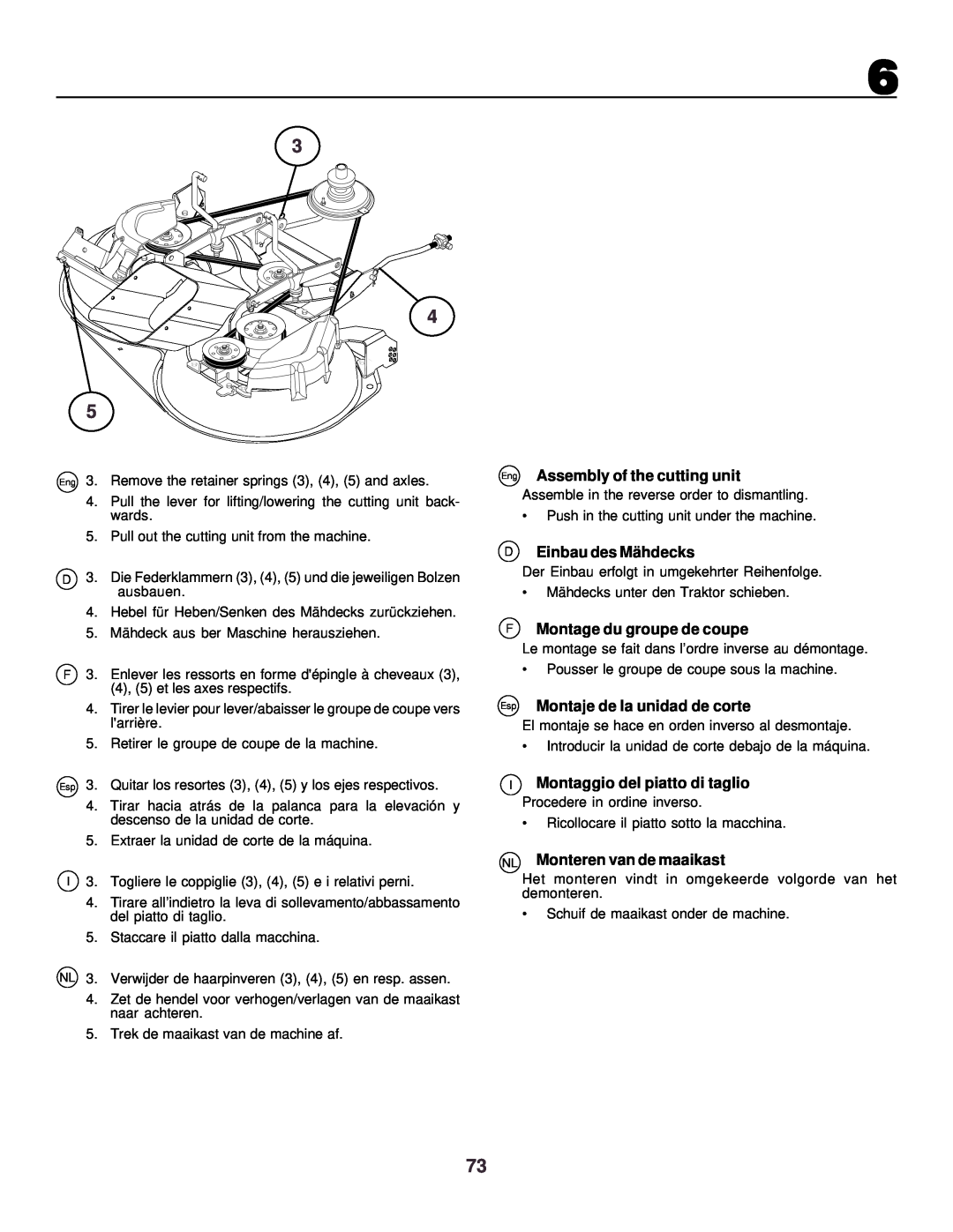 Husqvarna CTH130 instruction manual Eng Assembly of the cutting unit, D Einbau des Mä hdecks, F Montage du groupe de coupe 