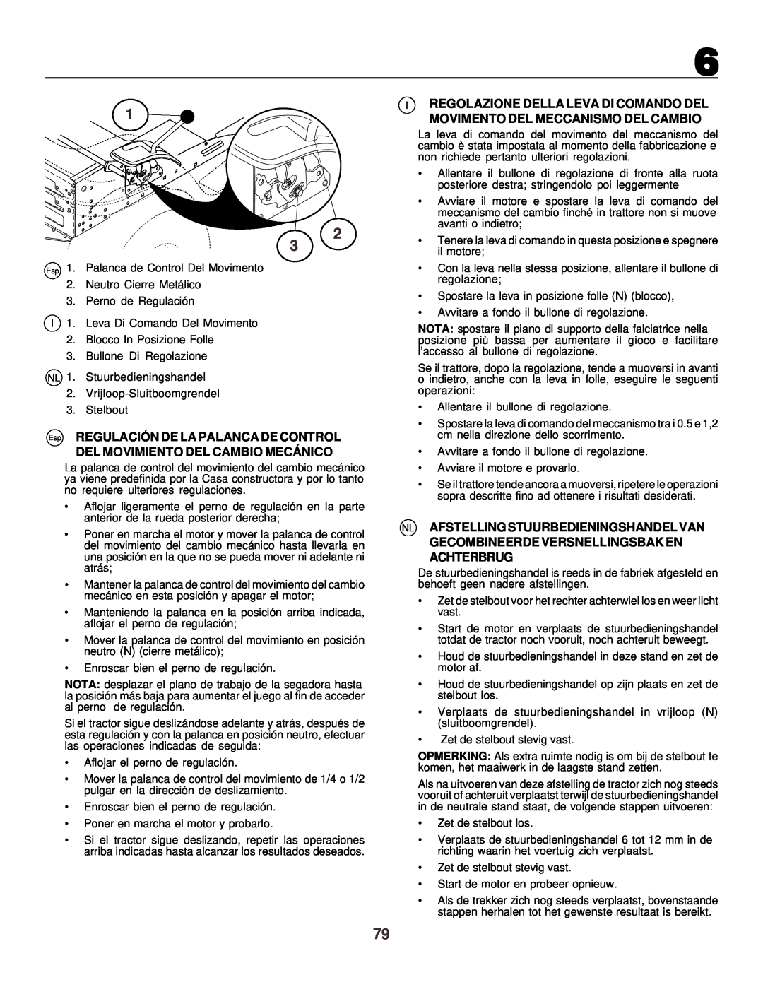Husqvarna CTH130 instruction manual Esp REGULACIÓ N DE LA PALANCA DE CONTROL, Del Movimiento Del Cambio Mecá Nico 