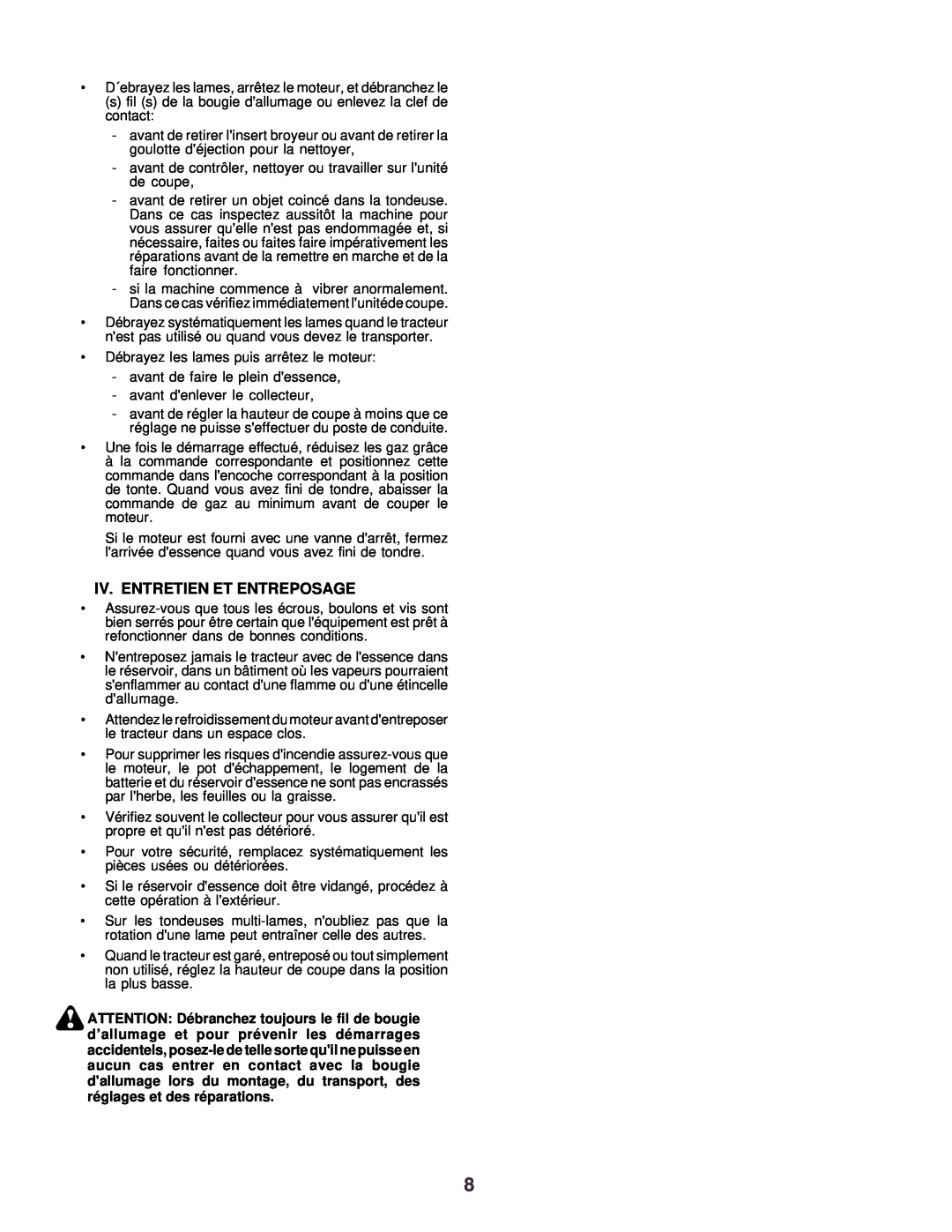 Husqvarna CTH130 instruction manual Iv. Entretien Et Entreposage 