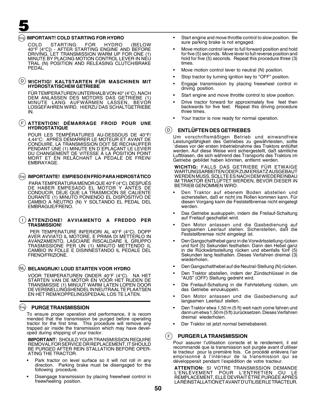 Husqvarna CTH135 instruction manual Eng Purge Transmission, Entlüften DES Getriebes, Purger LA Transmission 