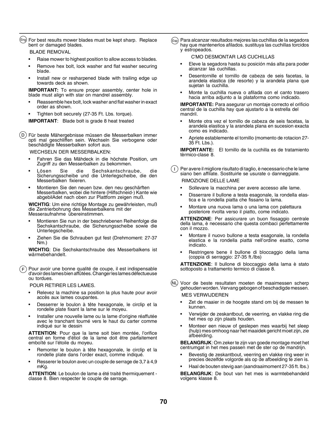 Husqvarna CTH135 instruction manual Blade Removal 