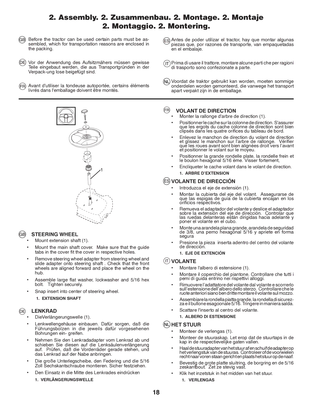 Husqvarna CTH140TWIN instruction manual Volant DE Direction, Volante DE Dirección, Steering Wheel, Lenkrad, HET Stuur 