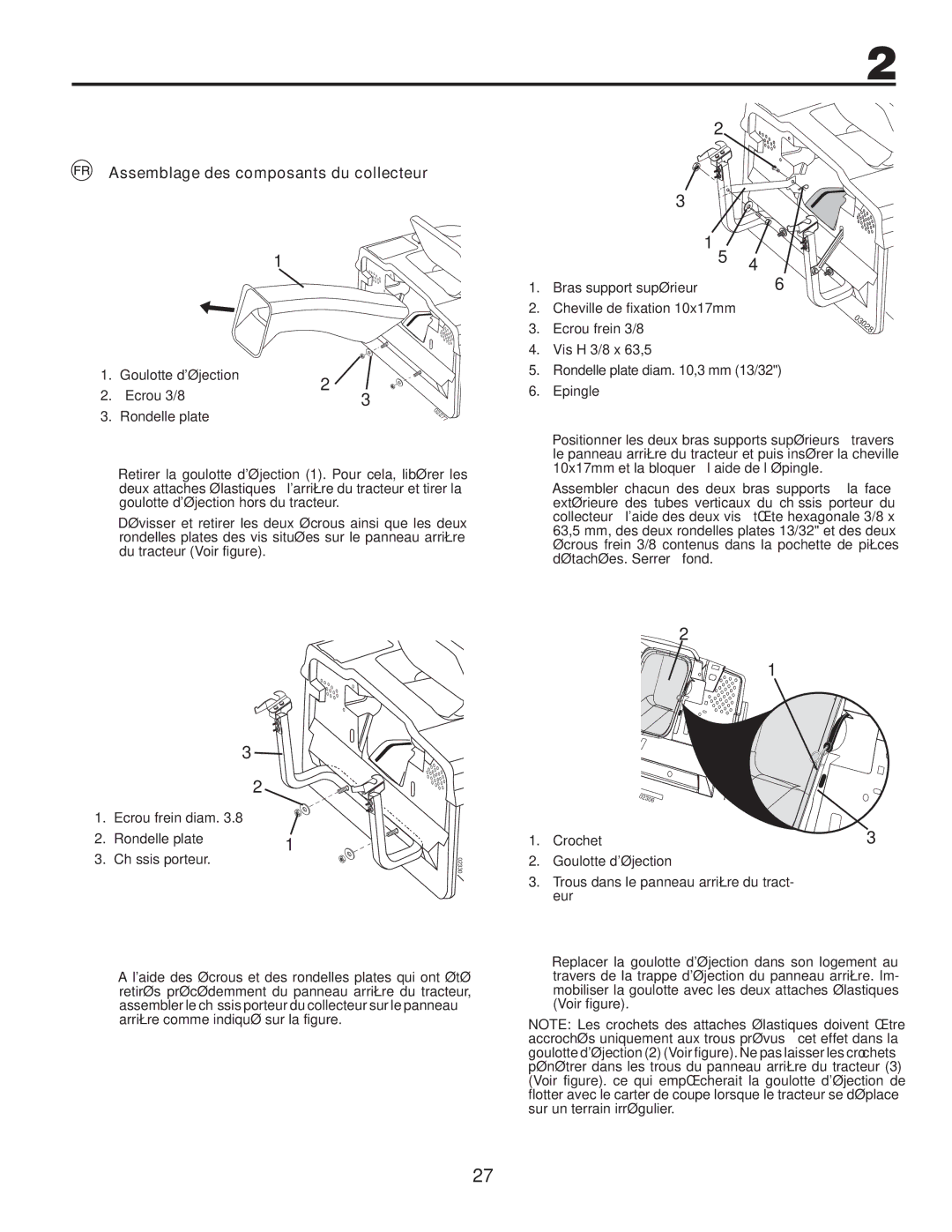 Husqvarna CTH140TWIN instruction manual Assemblage des composants du collecteur 