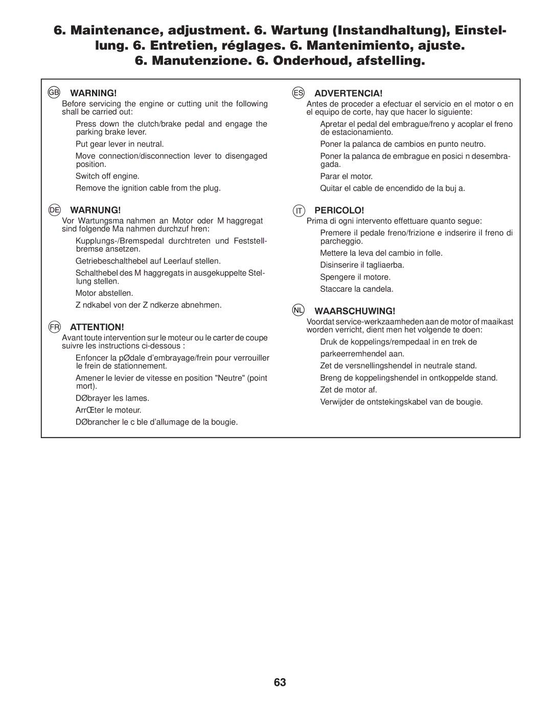 Husqvarna CTH140TWIN instruction manual Advertencia 