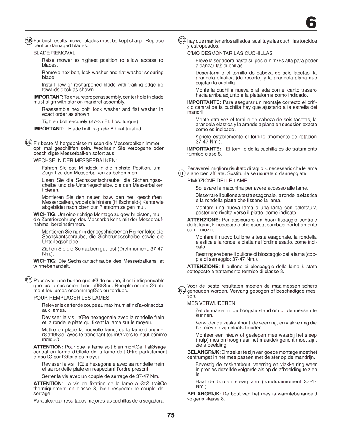 Husqvarna CTH140TWIN instruction manual Blade Removal 