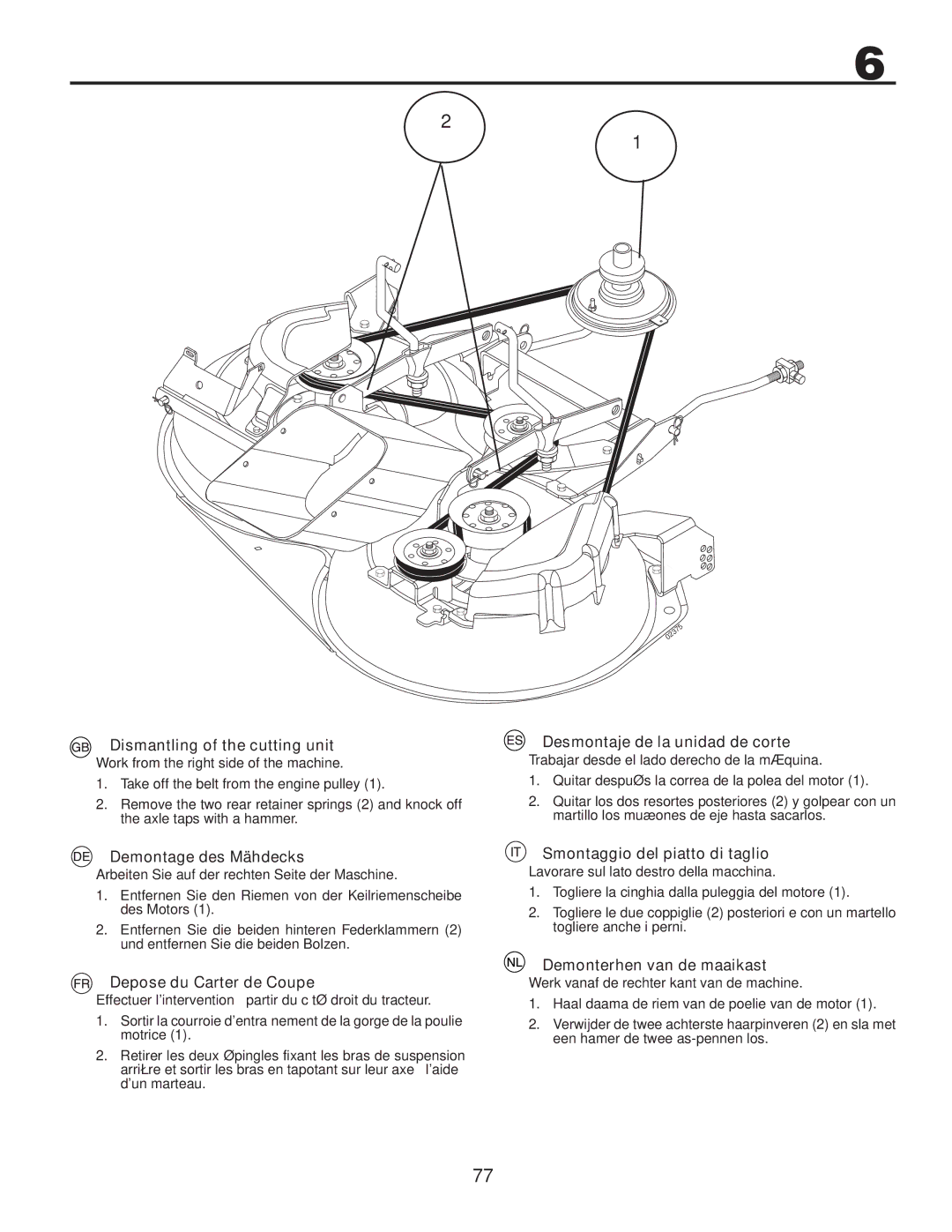 Husqvarna CTH140TWIN instruction manual Dismantling of the cutting unit, Demontage des Mähdecks, Depose du Carter de Coupe 