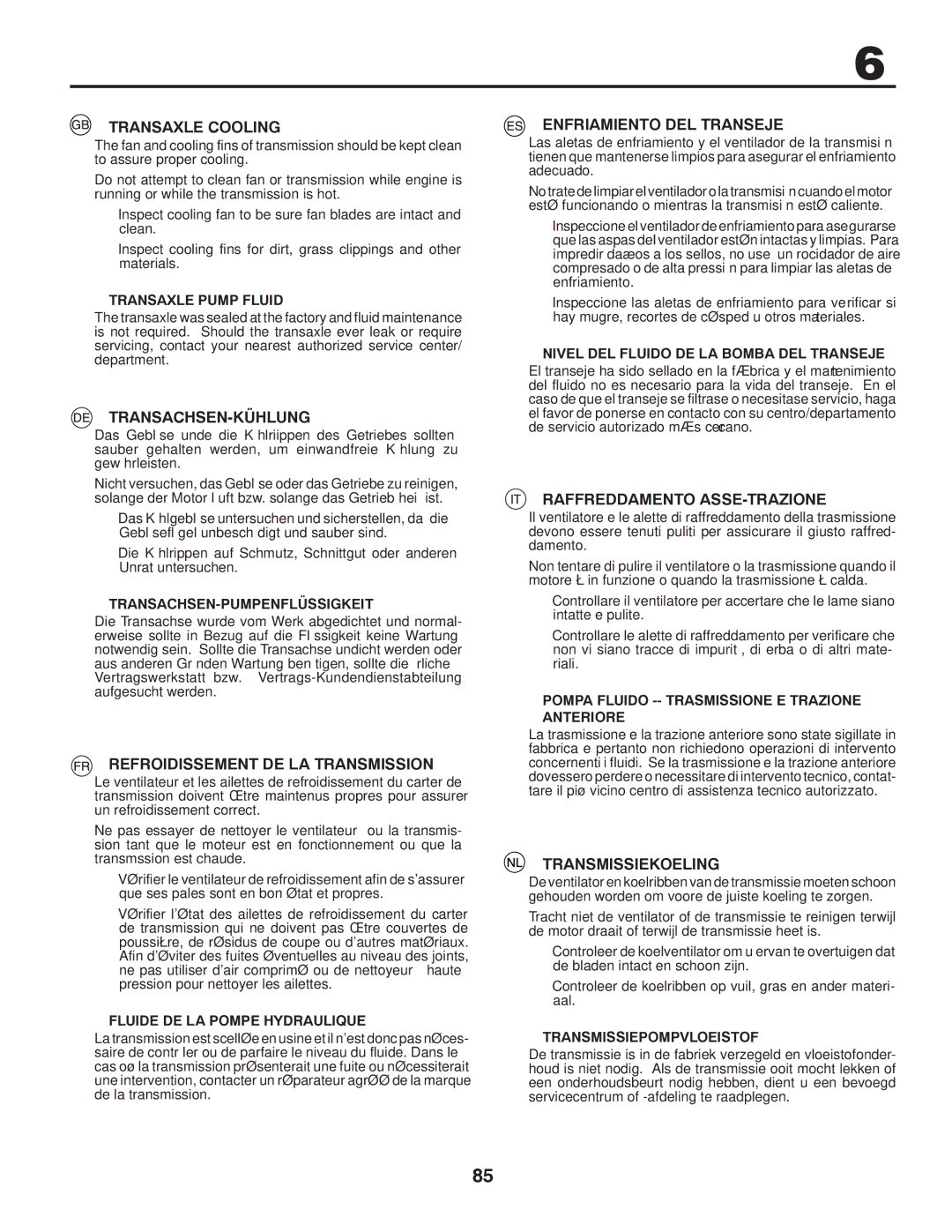 Husqvarna CTH140TWIN Transaxle Cooling, Transachsen-Kühlung, Refroidissement DE LA Transmission, Enfriamiento DEL Transeje 