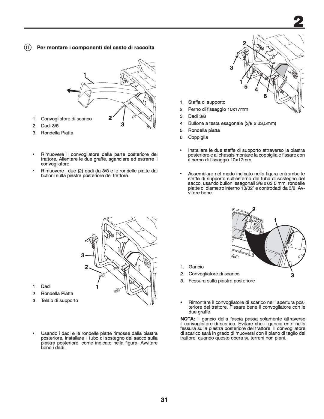 Husqvarna CTH140TWIN instruction manual Per montare i componenti del cesto di raccolta 