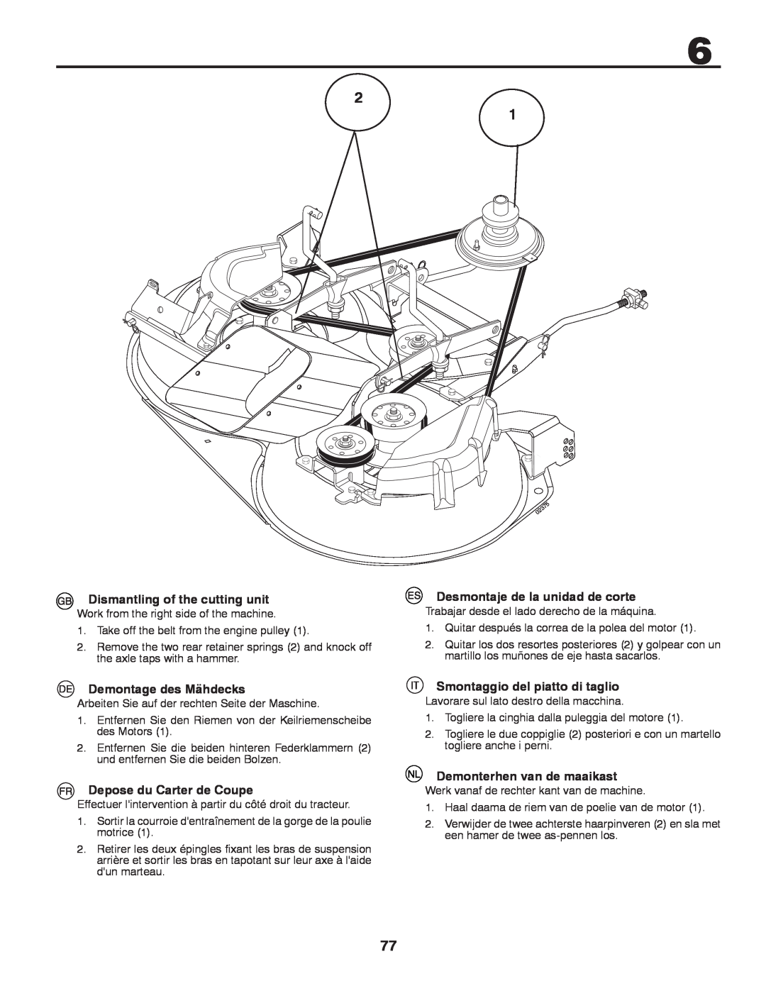 Husqvarna CTH140TWIN instruction manual Dismantling of the cutting unit, Demontage des Mähdecks, Depose du Carter de Coupe 