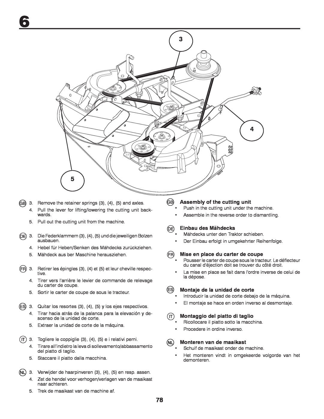 Husqvarna CTH140TWIN instruction manual Assembly of the cutting unit, Einbau des Mähdecks, Mise en place du carter de coupe 