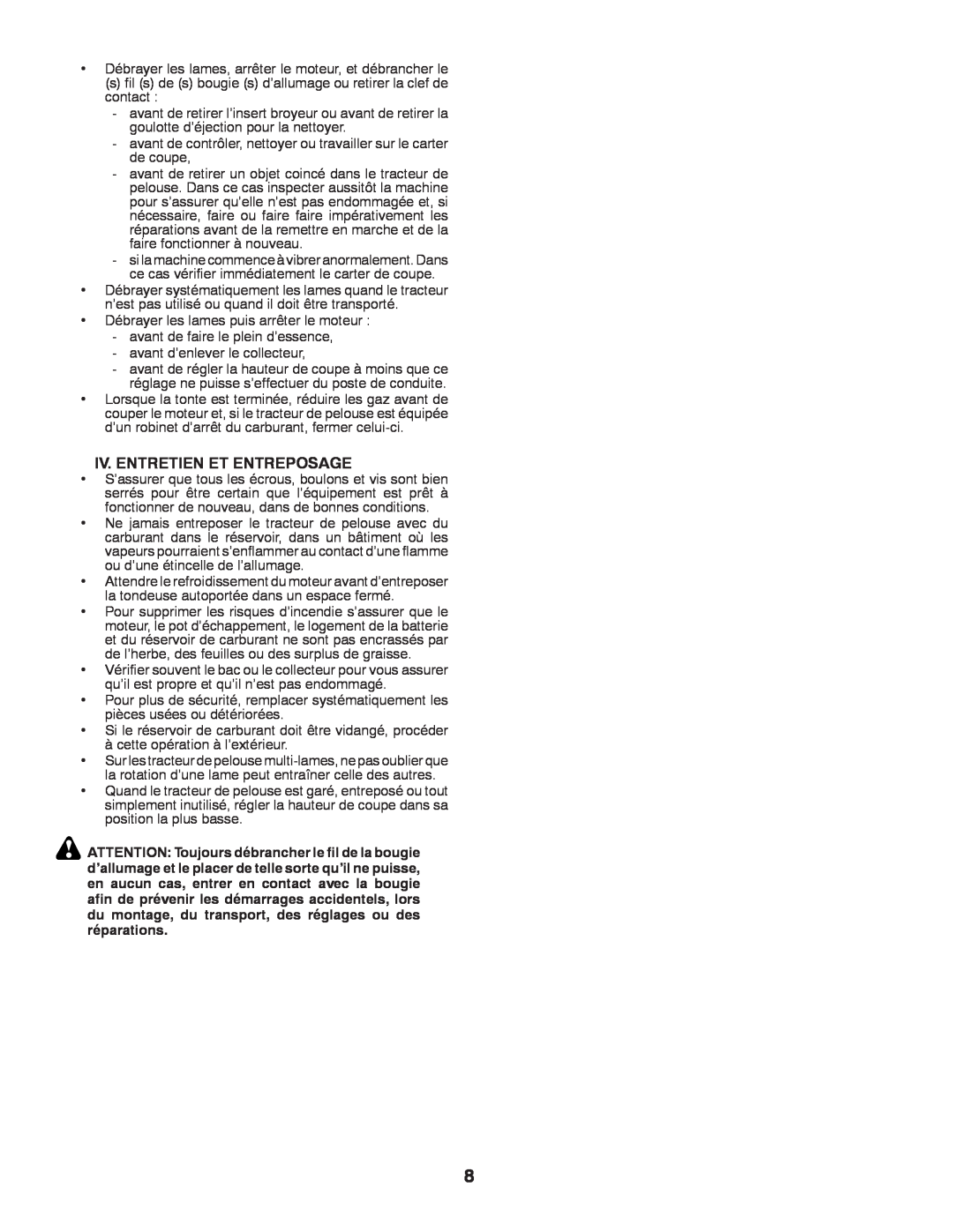 Husqvarna CTH140TWIN instruction manual Iv. Entretien Et Entreposage 