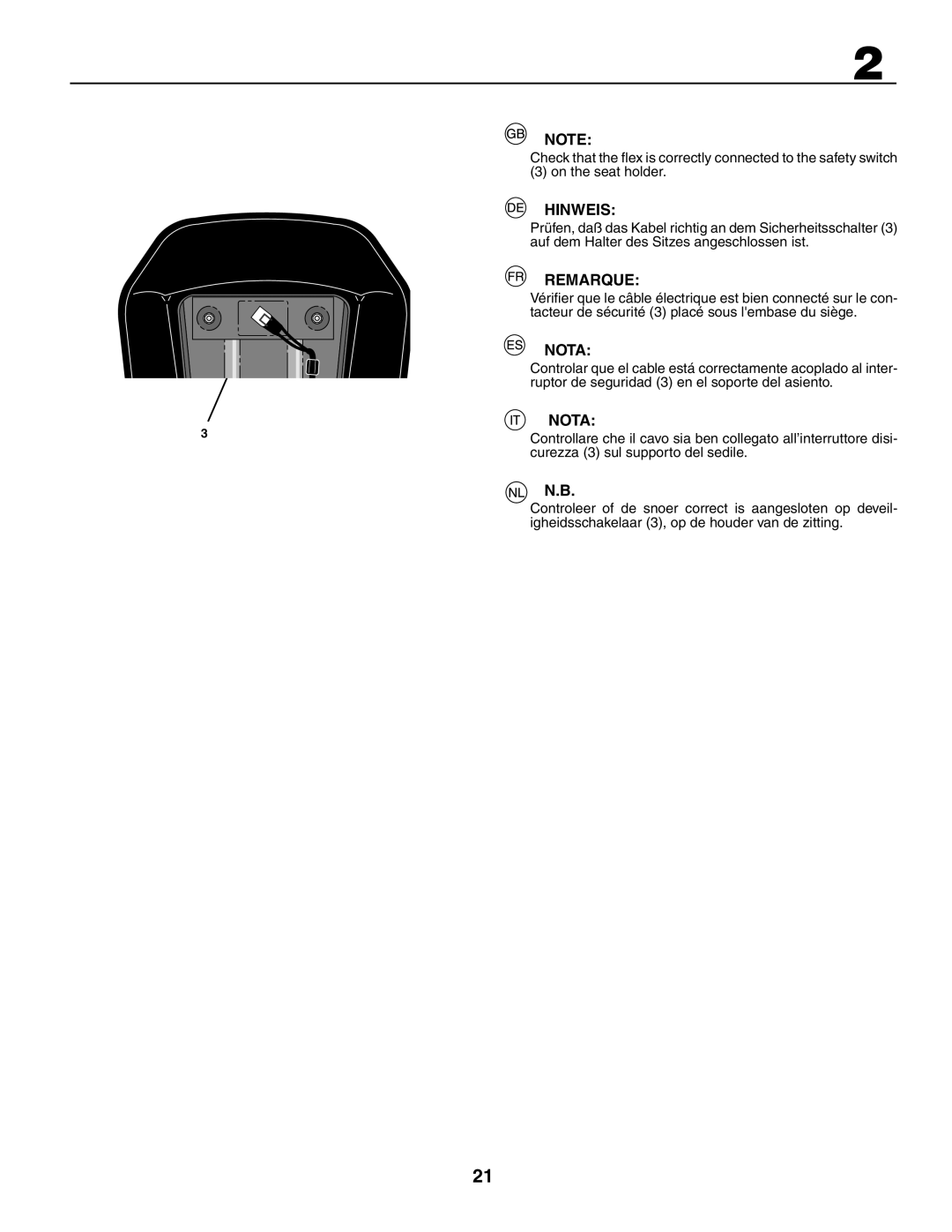 Husqvarna CTH210xp, CTH150 XP instruction manual Hinweis, Remarque, Nota, Curezza 3 sul supporto del sedile 