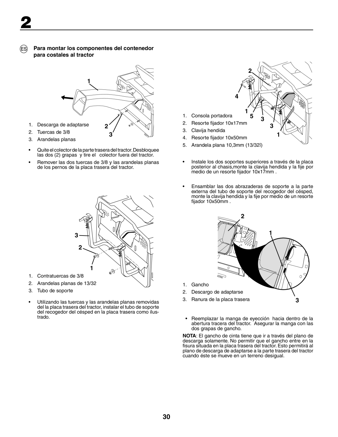 Husqvarna CTH150 XP, CTH210xp instruction manual Descarga de adaptarse Tuercas de 3/8 Arandelas planas, Clavija hendida 