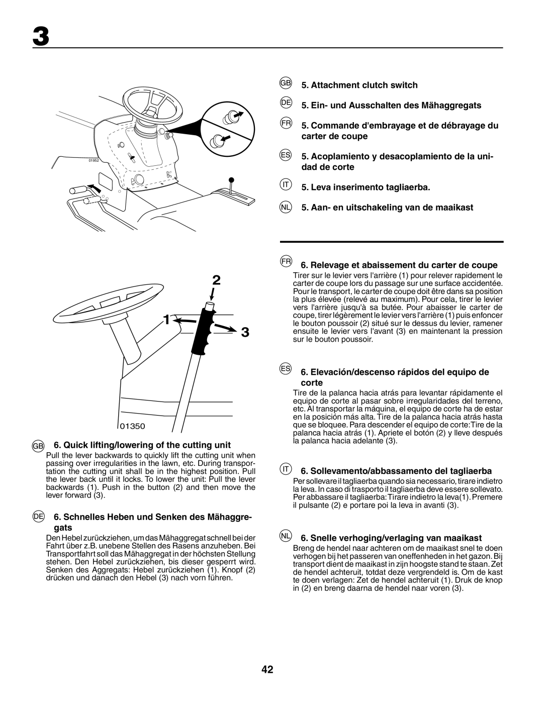 Husqvarna CTH150 XP, CTH210xp Elevación/descenso rápidos del equipo de corte, Quick lifting/lowering of the cutting unit 