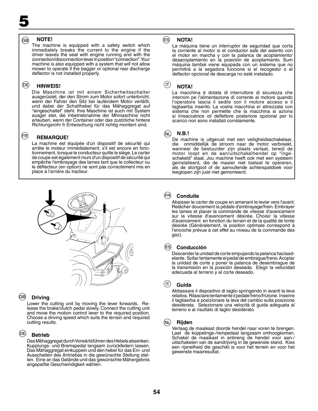 Husqvarna CTH150 XP, CTH210xp instruction manual Driving, Betrieb, Conduite, Conducción, Guida, Rijden 