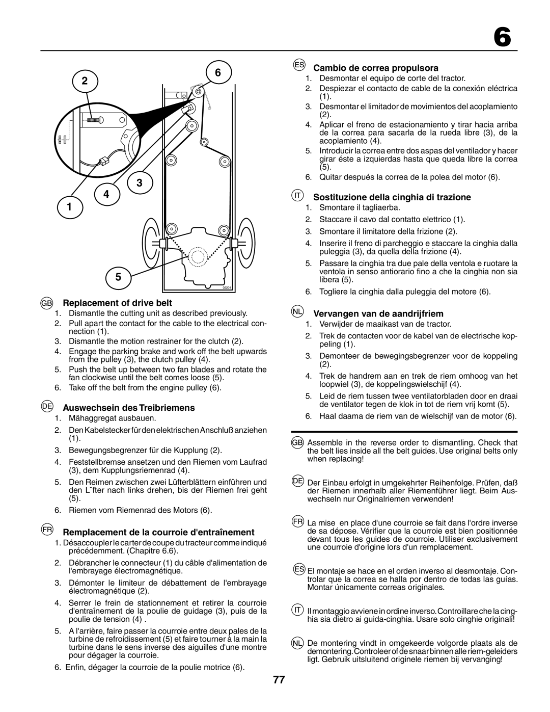 Husqvarna CTH210xp Replacement of drive belt, Auswechsein des Treibriemens, Remplacement de la courroie dentraînement 