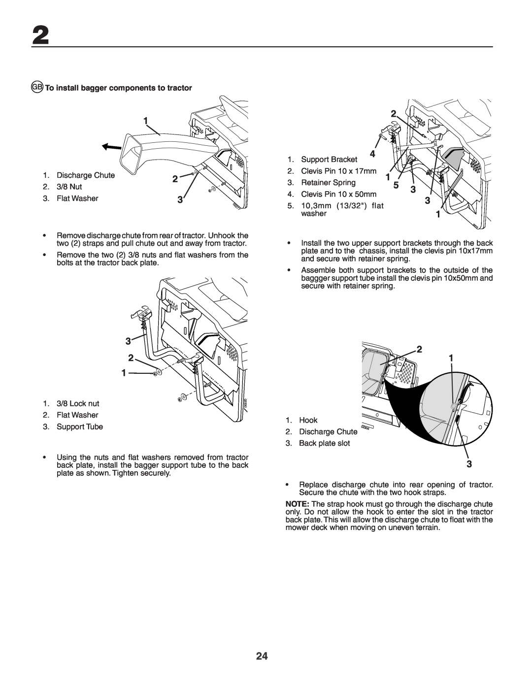 Husqvarna CTH150 XP, CTH210xp instruction manual To install bagger components to tractor 