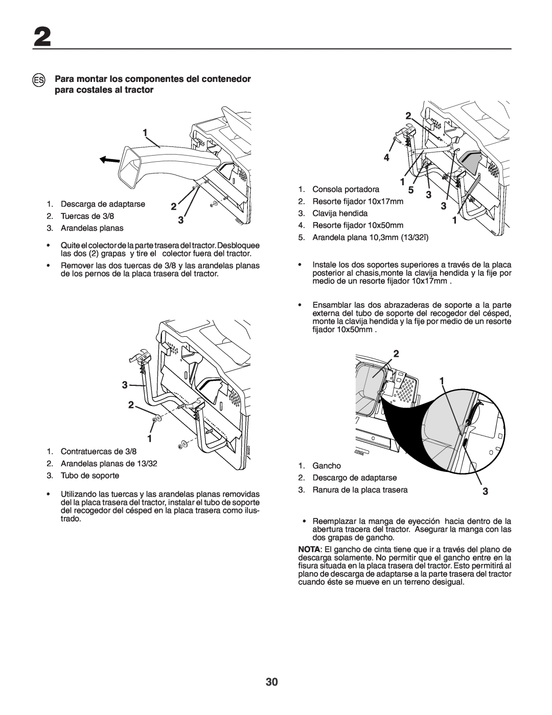 Husqvarna CTH150 XP, CTH210xp instruction manual Para montar los componentes del contenedor para costales al tractor 
