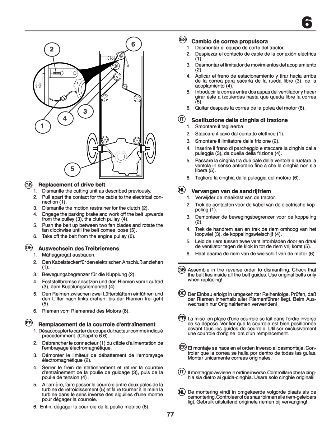 Husqvarna CTH210xp Replacement of drive belt, Auswechsein des Treibriemens, Remplacement de la courroie dentraînement 