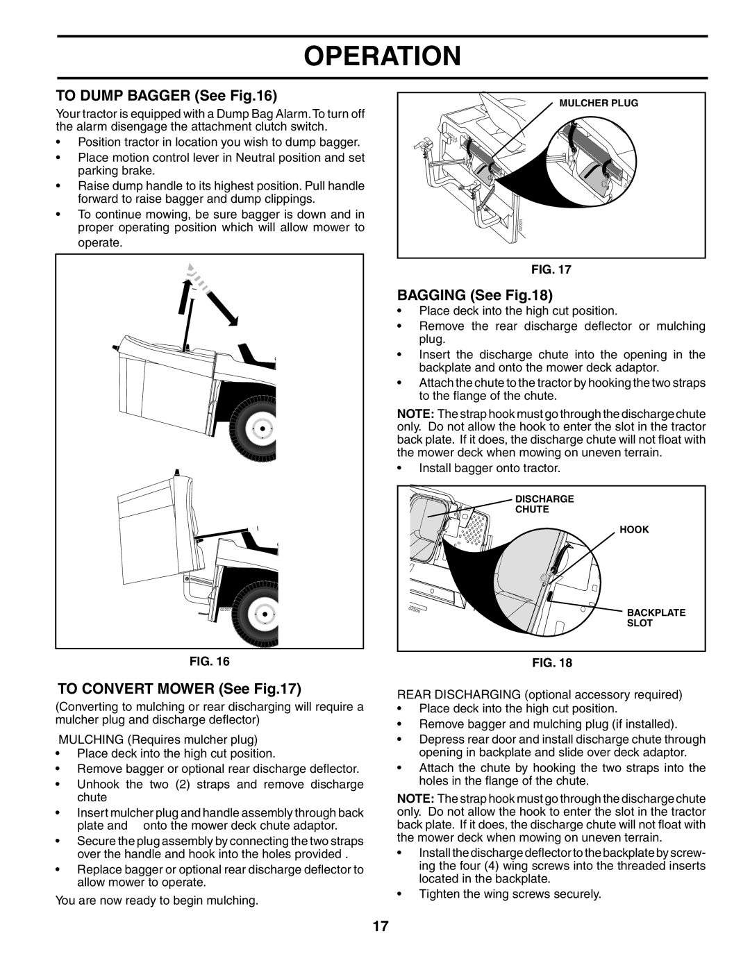 Husqvarna CTH151 XP owner manual To Dump Bagger See, Bagging See, To Convert Mower See 