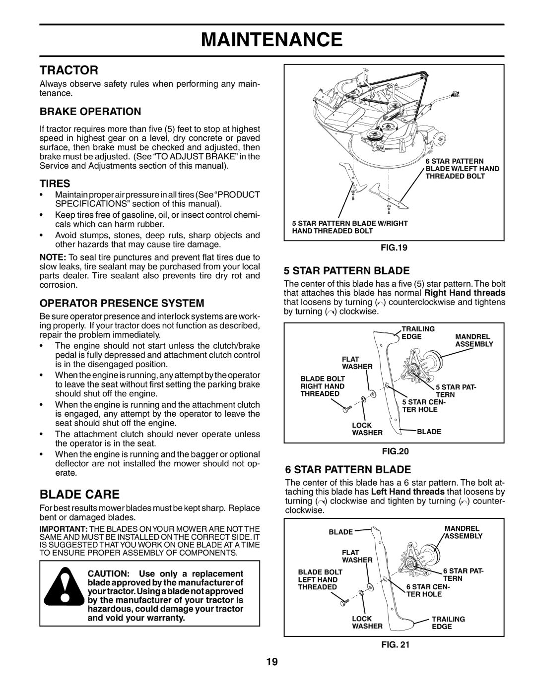 Husqvarna CTH151 XP owner manual Tractor, Blade Care 