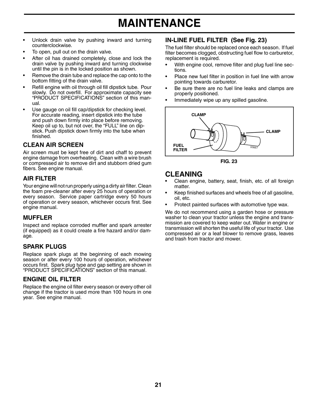 Husqvarna CTH151 XP owner manual Cleaning 