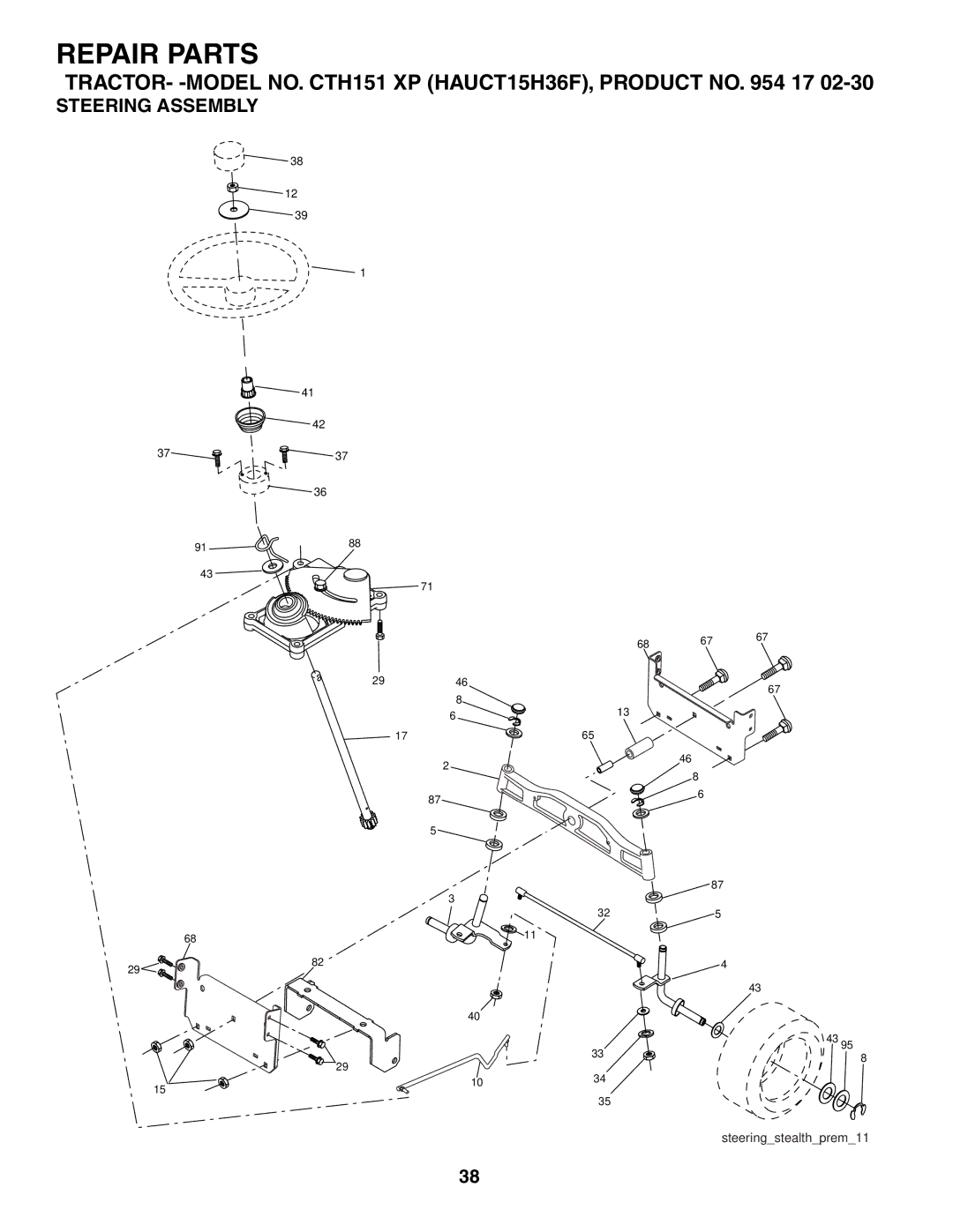 Husqvarna CTH151 XP owner manual Steering Assembly 