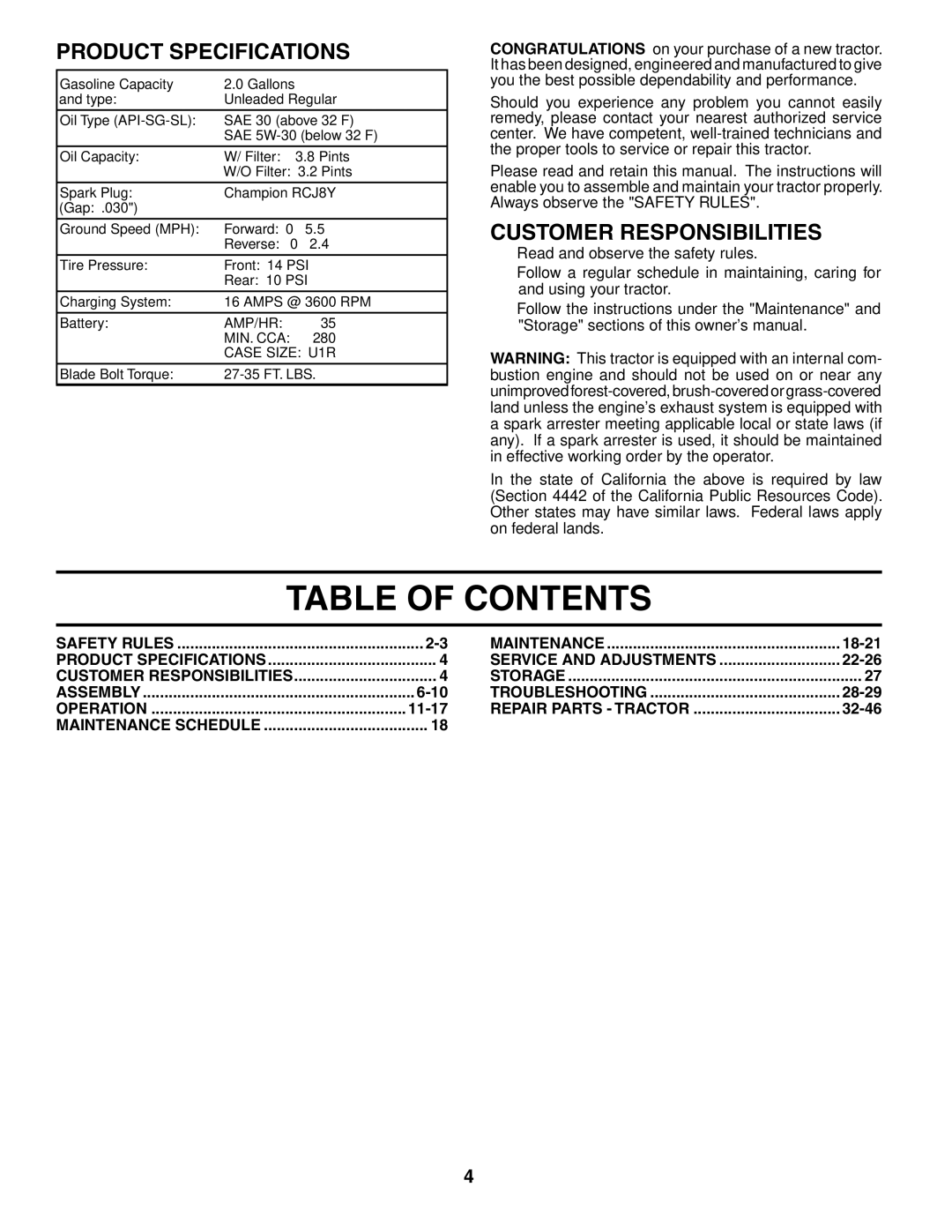 Husqvarna CTH151 XP owner manual Table of Contents 