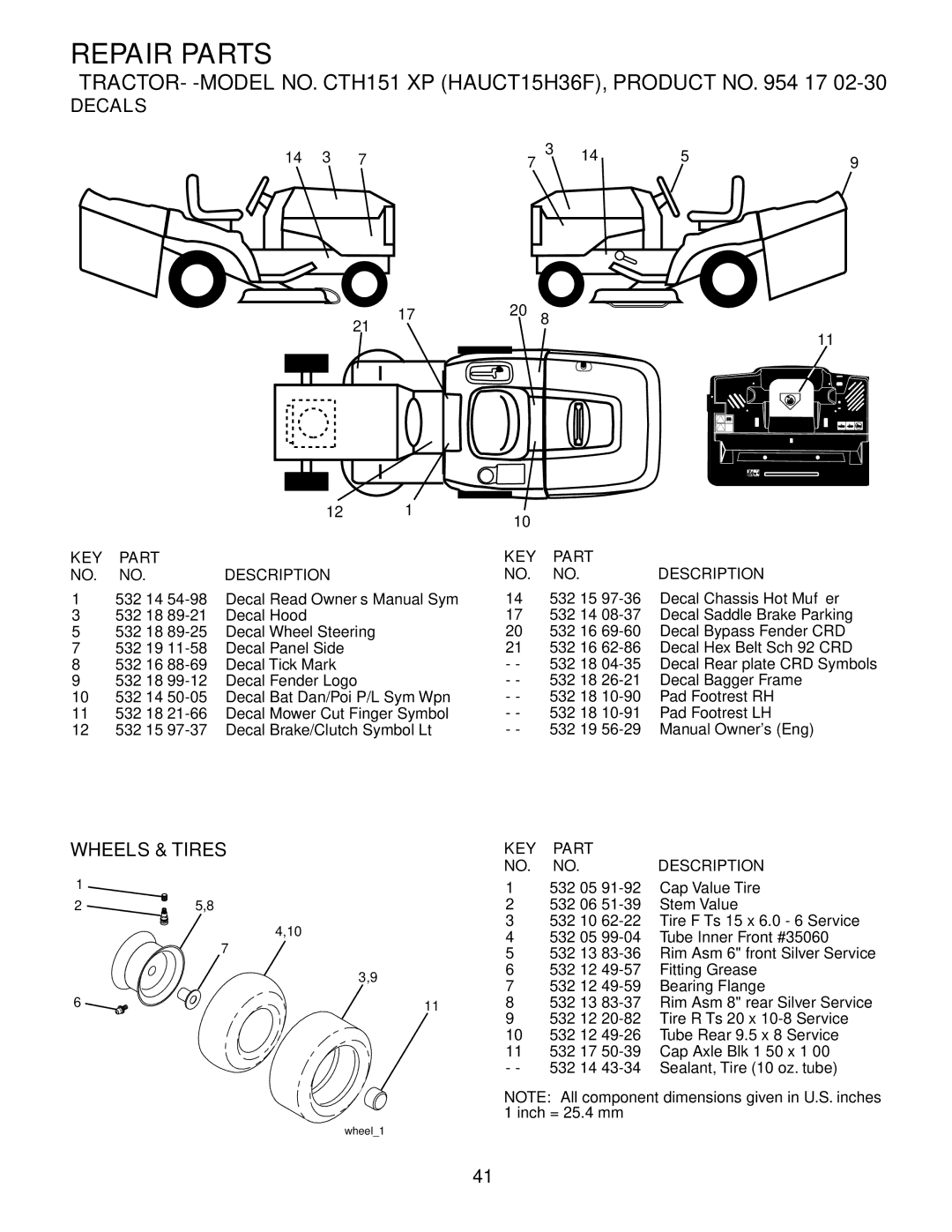 Husqvarna CTH151 XP owner manual Decals, Wheels & Tires 