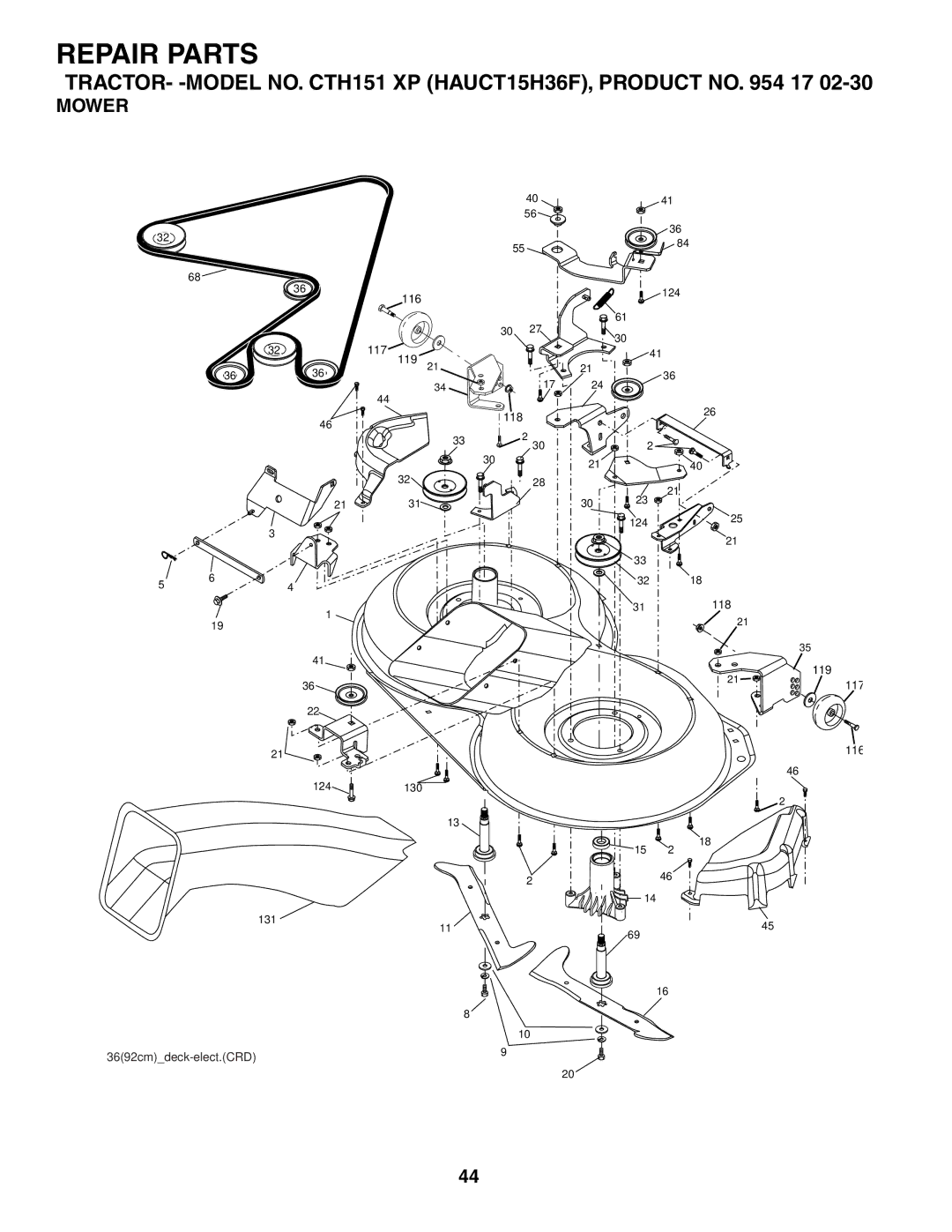 Husqvarna CTH151 XP owner manual Mower 