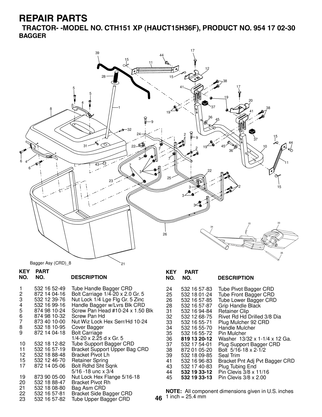 Husqvarna CTH151 XP owner manual Bagger 