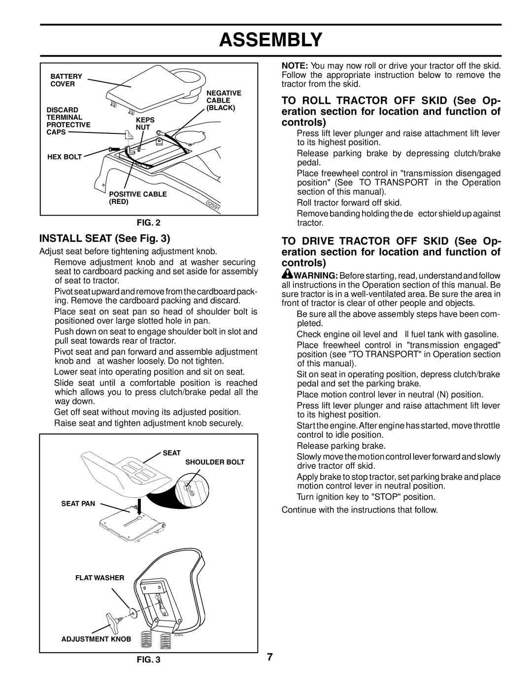 Husqvarna CTH151 XP owner manual Install Seat See Fig 