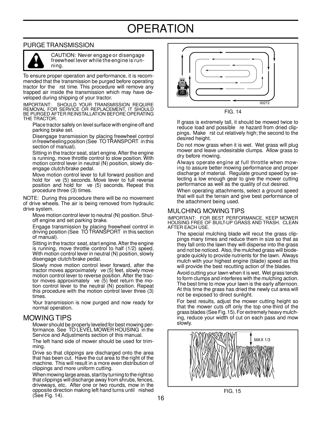 Husqvarna CTH151 owner manual Purge Transmission, Mulching Mowing Tips 