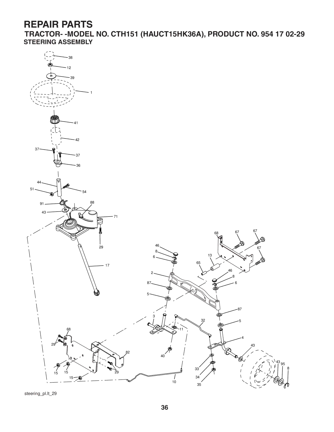 Husqvarna CTH151 owner manual Steering Assembly 