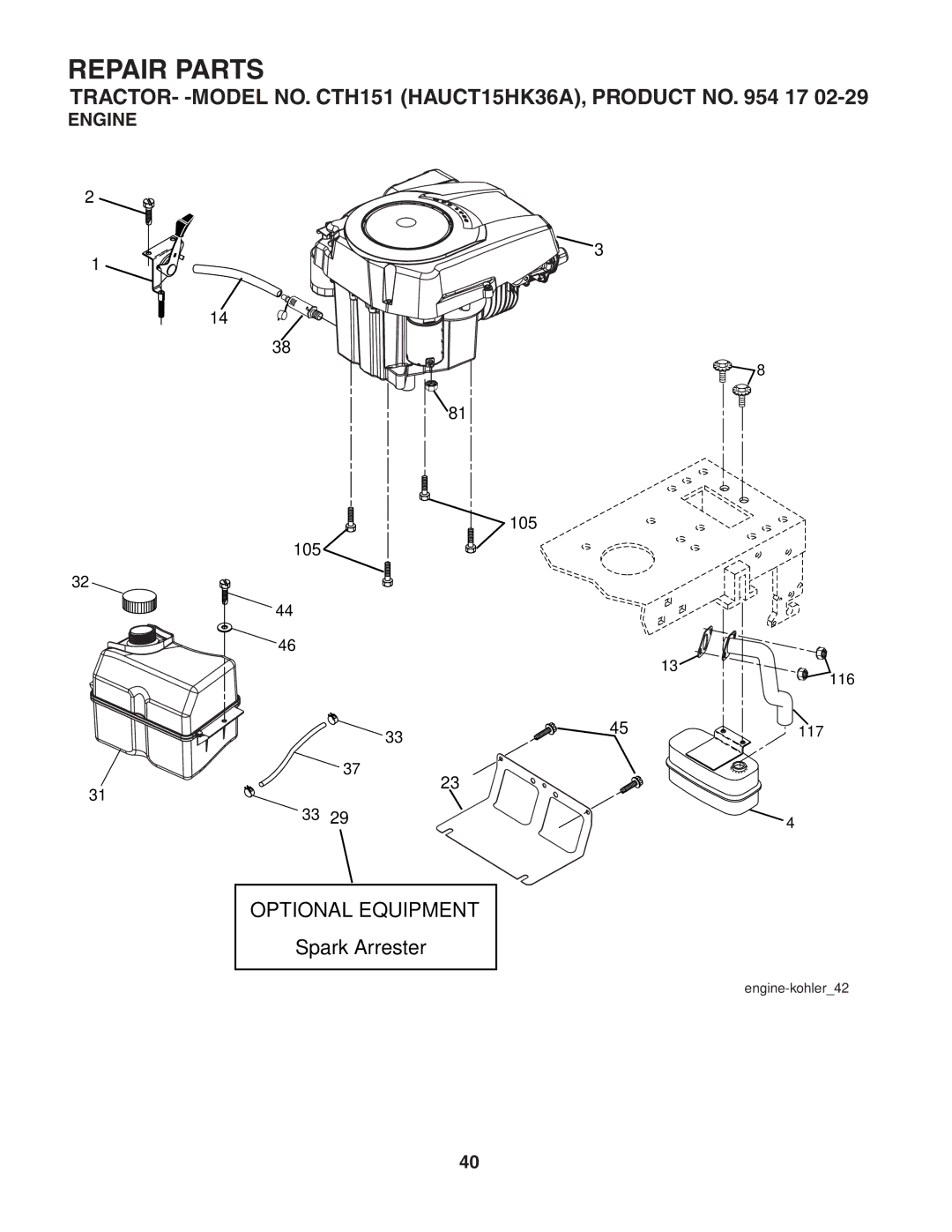 Husqvarna CTH151 owner manual Engine 